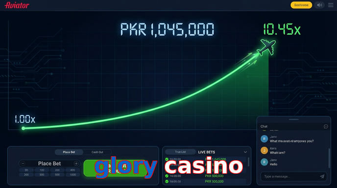 Main screen of Glory Casino aviator page for PK players