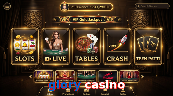 Main screen of Glory Casino casino page for PK players