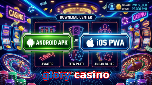 Main screen of Glory Casino download page for PK players
