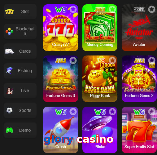 Main screen of Glory Casino game page for PK players