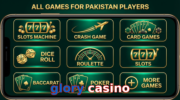 Main screen of Glory Casino games page for PK players