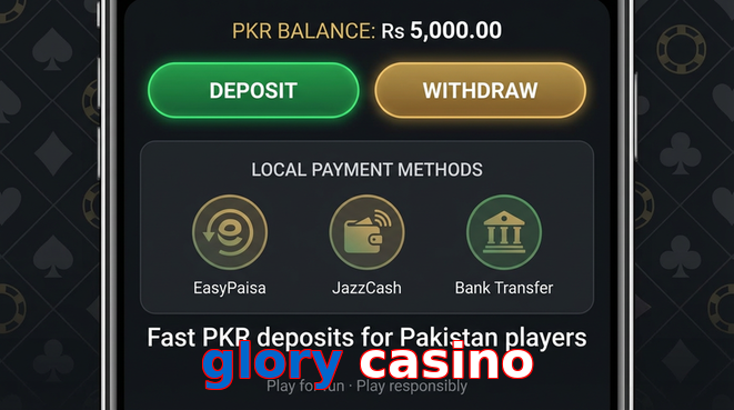 Deposit and withdrawal screen with PKR methods