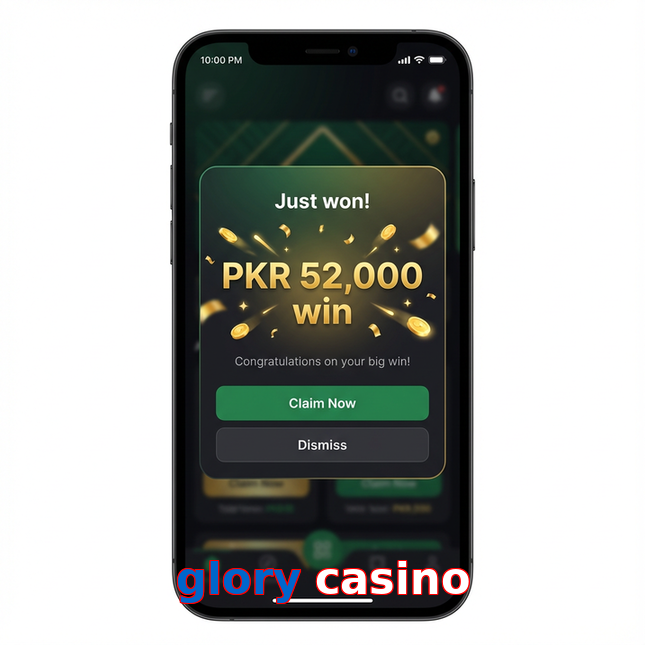 Main screen of Glory Casino win page for PK players